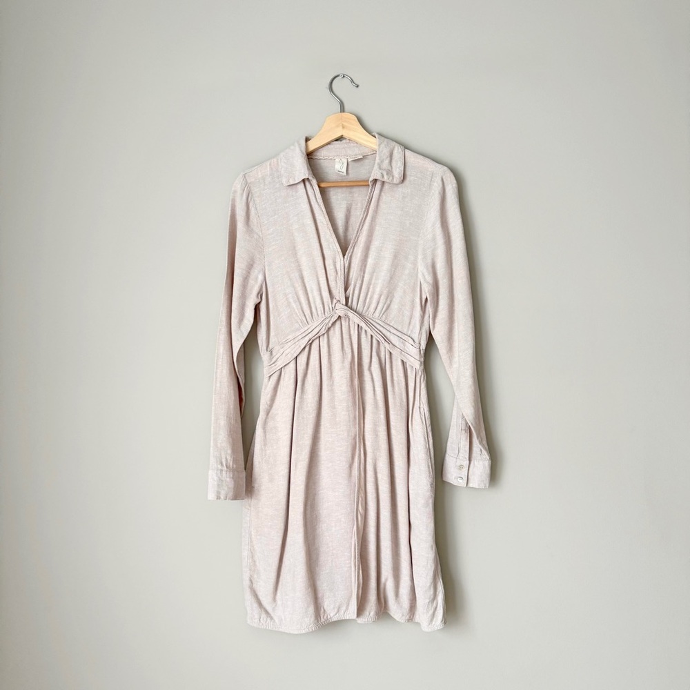 {Joie} Beige Linen-Blend Long-Sleeve Dress